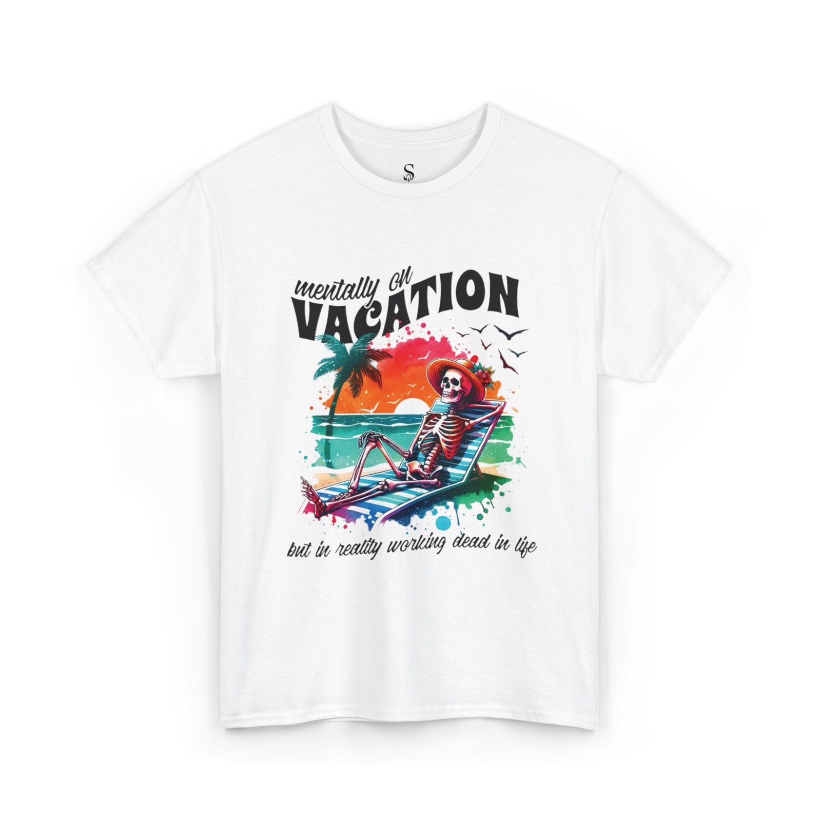 Skeleton Vacation Tee, Fun Summer Shirt, Unisex Graphic Tee, Beach Vibes T-shirt, Relaxation Humor Gift - Imagen 3
