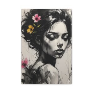 Elegant Floral Portrait Canvas Art, Modern Wall Decor, Home Office Art, Gift for Her, Feminine Touch, Boho Wall Art, Contemporary Art